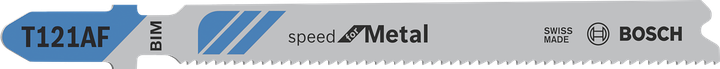 Lame de scie sauteuse Bosch T121AF pour une coupe rapide du métal.
