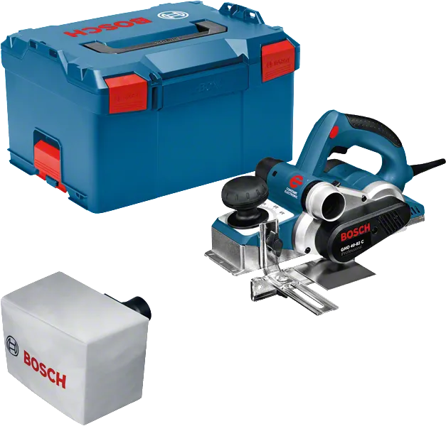 Raboteuse Bosch GHO 40-82 C avec sac à poussière et mallette de transport.