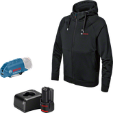 Ensemble veste chauffante Bosch avec batterie et chargeur.