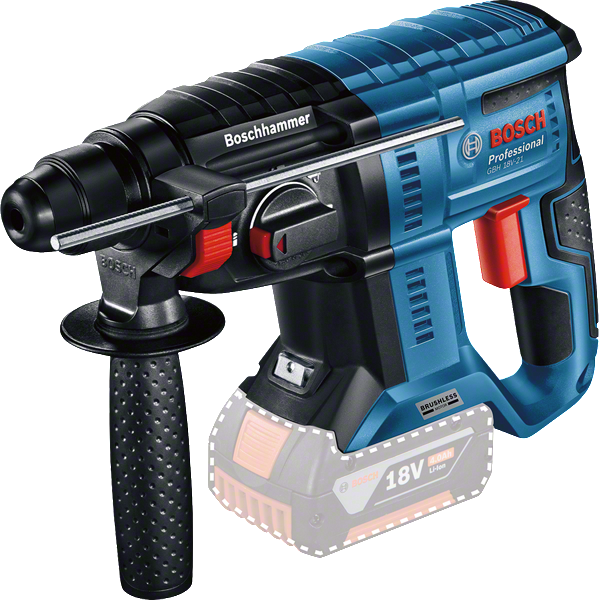Marteau perforateur sans fil Bosch GBH 18V-21 avec poignée latérale.