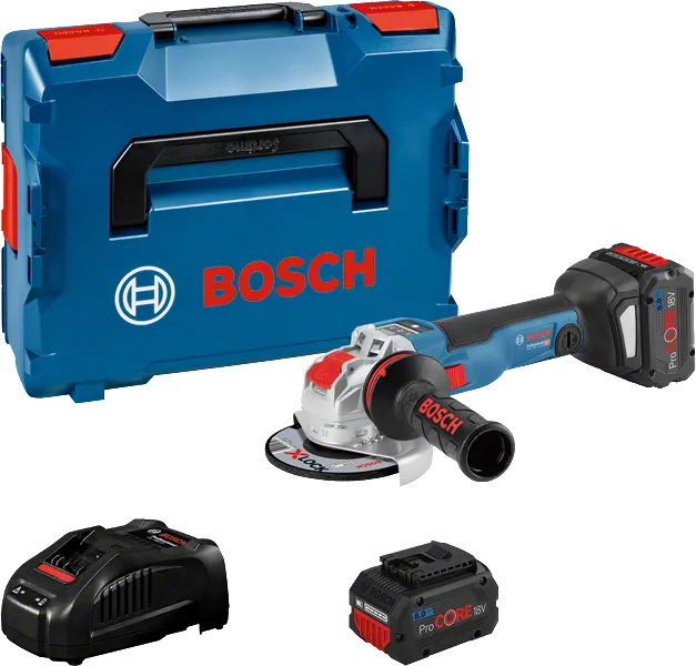 Meuleuse d'angle Bosch GWX18V-10SC avec coffret et accessoires.
