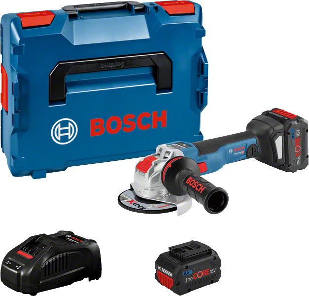 Meuleuse d'angle Bosch GWX18V-10SC avec coffret et accessoires.
