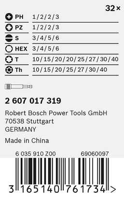Coffret 32 embouts de vissage - Bosch : Outillage à main BOSCH - Promeca