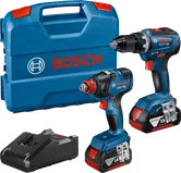 Ensemble perceuse-visseuse à percussion sans fil Bosch GSR 18V-55 et GDX 18V-200.