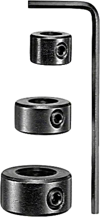 Ensemble de butées de profondeur de perçage Bosch avec trois colliers et clé hexagonale.