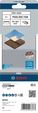 Bande abrasive Bosch PRO X440 75 x 457 mm pour bois.