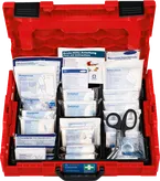 Trousse de premiers secours Bosch L-BOXX 102 avec fournitures médicales.