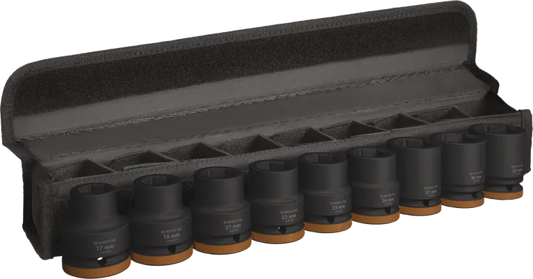 Jeu de douilles à chocs Bosch PRO 3/4 pouce, 9 pièces dans un coffret.