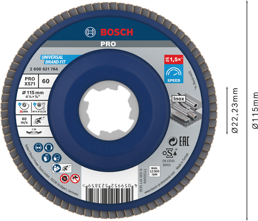 Disque à lamelles Bosch PRO X571 115mm G60 X-Lock pour métal.