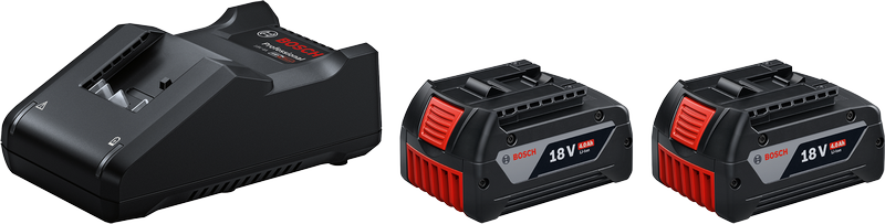 Kit de démarrage de batterie Bosch 18V avec chargeur et deux batteries 4Ah.