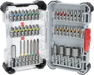 Coffret d'embouts de tournevis extra durs Bosch 43 pièces dans une vitrine.