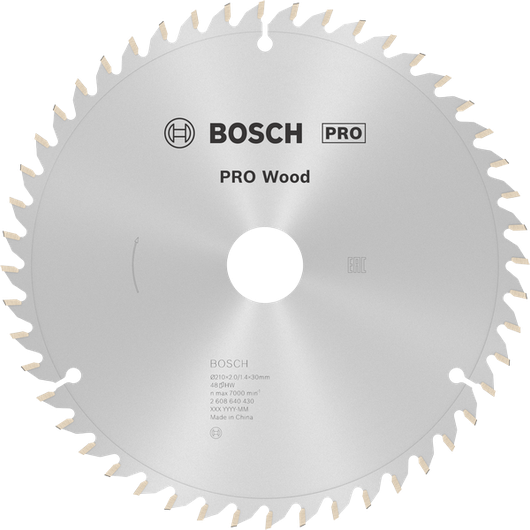 Lame de scie circulaire Bosch PRO Wood 210 mm pour une coupe précise du bois.