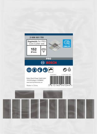 Segments Bosch pour fraise à carotter PRO à eau 152 mm 1 1/4″ UNC 12 pièces.