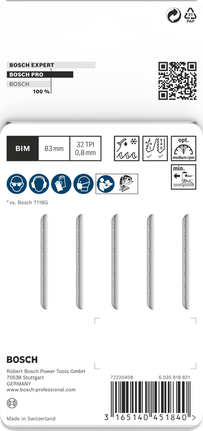 Lames de scie sauteuse Bosch PRO en acier inoxydable T118GFS 83 mm, lot de 5.