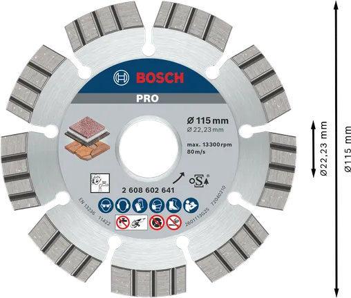 Disque diamanté Bosch PRO Stone 115 mm pour la coupe de la pierre.