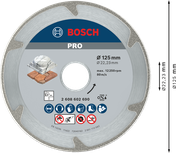 Disque diamanté Bosch PRO Marble 125 mm pour une coupe précise de la pierre.
