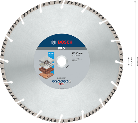 Disque diamanté multi-matériaux Bosch PRO, lame de coupe 350 mm.