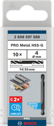 Forets à double extrémité Bosch PRO Metal HSS-G 4 mm, paquet de 10.
