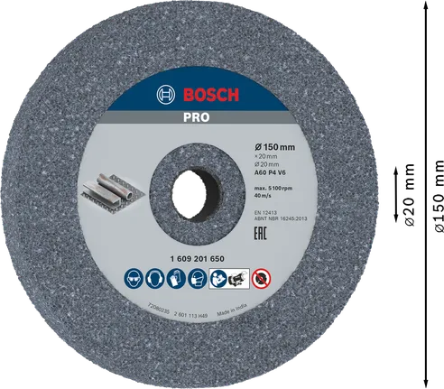 Meule à métaux Bosch PRO 150x20x20 mm G60.