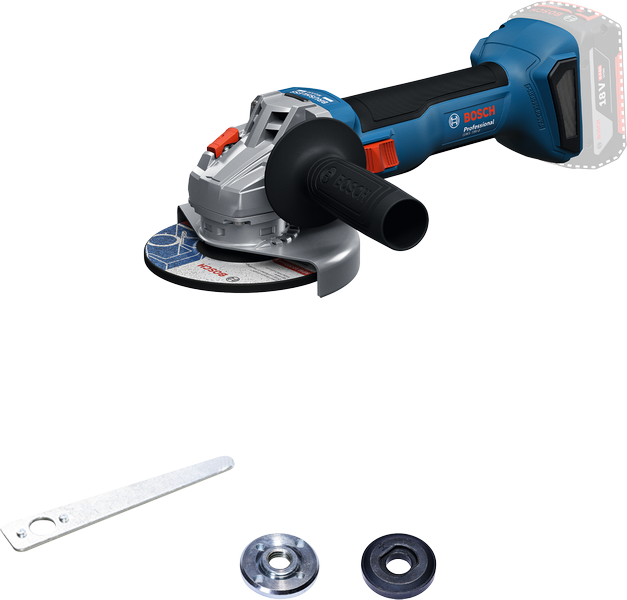 Meuleuse d'angle sans fil Bosch GWS 18V-8 avec accessoires.