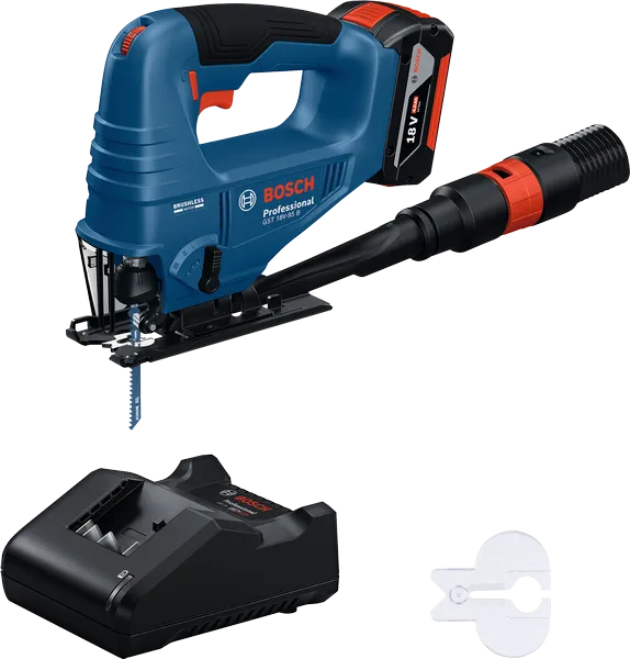 Scie sauteuse sans fil Bosch GST 18V-95 B avec batterie et chargeur.