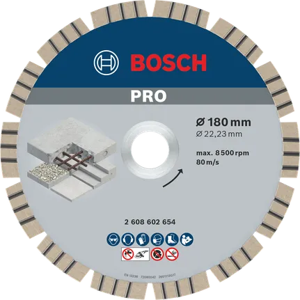 Disque diamanté pour béton Bosch PRO 180 mm pour la découpe du béton.