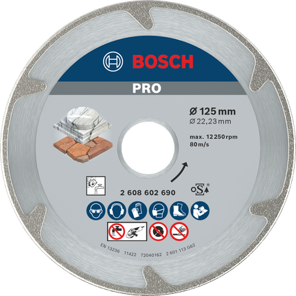 Disque diamanté Bosch PRO Marble 125 mm pour la coupe de la pierre.