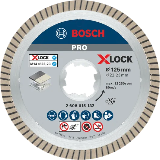 Disque diamanté Bosch PRO Ceramic X-Lock 125 mm pour la coupe de carrelage.