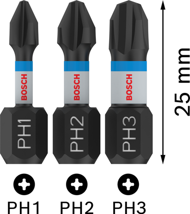 Coffret d'embouts à chocs Bosch PRO PH PH1 PH2 PH3 25 mm.