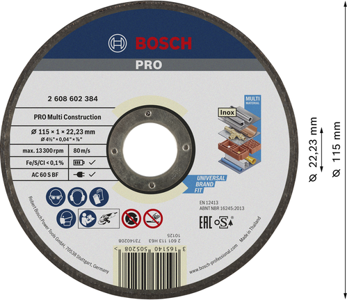 Disque à tronçonner multi-matériaux Bosch PRO 115 x 1 x 22,23 mm.