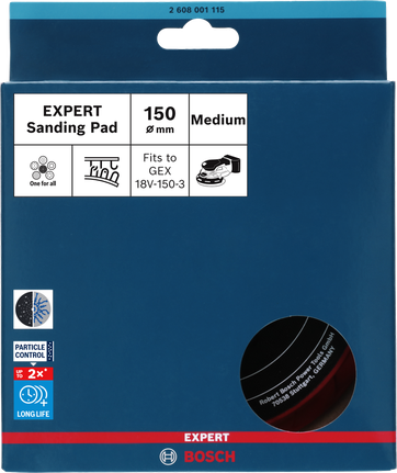 Plateau de ponçage multi-trous Bosch EXPERT moyen 150 mm pour GEX 18V-150-3.