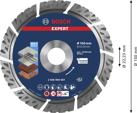 Disque à tronçonner diamanté multi-matériaux Bosch EXPERT 150 mm.