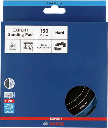 Plateau de ponçage multi-trous Bosch EXPERT 150 mm dur pour GEX 18V-150-3.