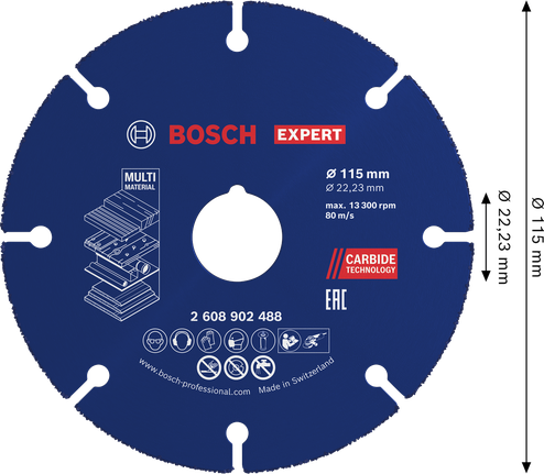 Disque à tronçonner carbure multi-matériaux Bosch EXPERT 115 mm.