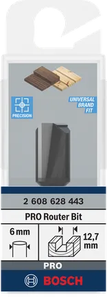 Fraise à défoncer droite Bosch PRO 12,7 × 19,6 mm, tige de 6 mm.