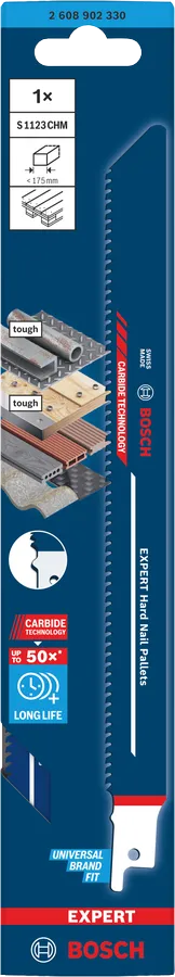 Bosch Professional Lame De Scie Sabre S 1122 CHM Endurance For HardNail Pallets (longueur 225 Mm, Accessoires Pour Scie Sabre