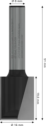 Fraise à défoncer droite Bosch PRO 16 mm à deux cannelures.