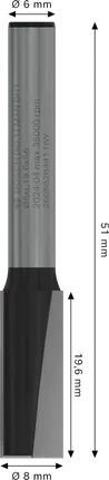 Fraise droite Bosch PRO à deux cannelures 8x19,6 mm, tige 6 mm.