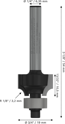 Fraise à défoncer Bosch PRO à arrondir sur tige R 1/8″ 1/4.