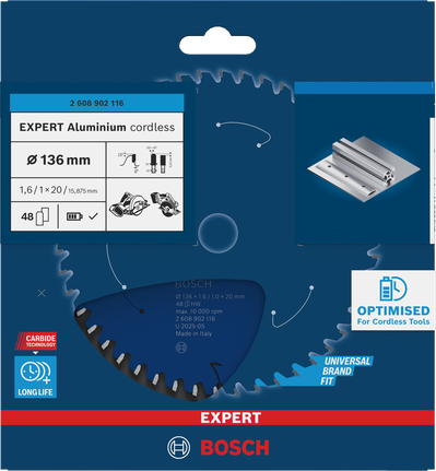 Lame de scie circulaire sans fil Bosch EXPERT Aluminium 136 mm.