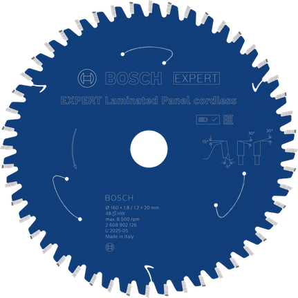 Lame de scie circulaire sans fil Bosch EXPERT pour panneaux stratifiés, T48.