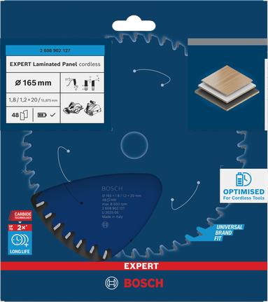Lame de scie circulaire sans fil Bosch EXPERT pour panneaux stratifiés, 165 mm 48T.