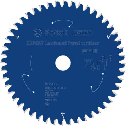 Lame de scie circulaire sans fil Bosch EXPERT pour panneaux stratifiés.