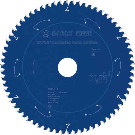 Lame de scie circulaire sans fil Bosch EXPERT pour panneaux stratifiés, diamètre 210 mm.