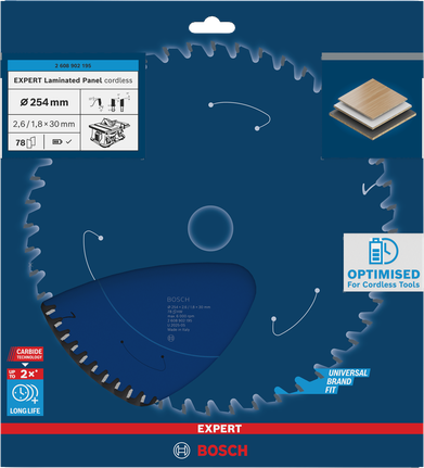 Lame de scie circulaire sans fil Bosch EXPERT pour panneaux stratifiés 254 mm.