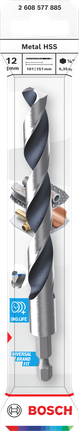 Foret hélicoïdal Bosch en acier rapide pour métaux, queue hexagonale de 12 mm.