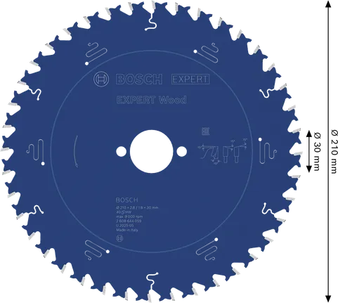 Lame de scie circulaire Bosch EXPERT Wood 210 mm pour une coupe précise du bois.