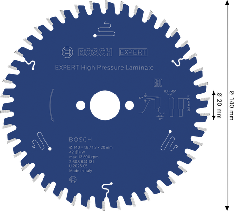 Lame de scie circulaire Bosch EXPERT pour stratifiés haute pression 140 mm.