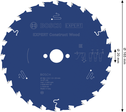 Lame de scie circulaire Bosch EXPERT Construct Wood 165 mm.