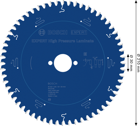 Lame de scie circulaire Bosch EXPERT pour stratifiés haute pression, 210 mm.